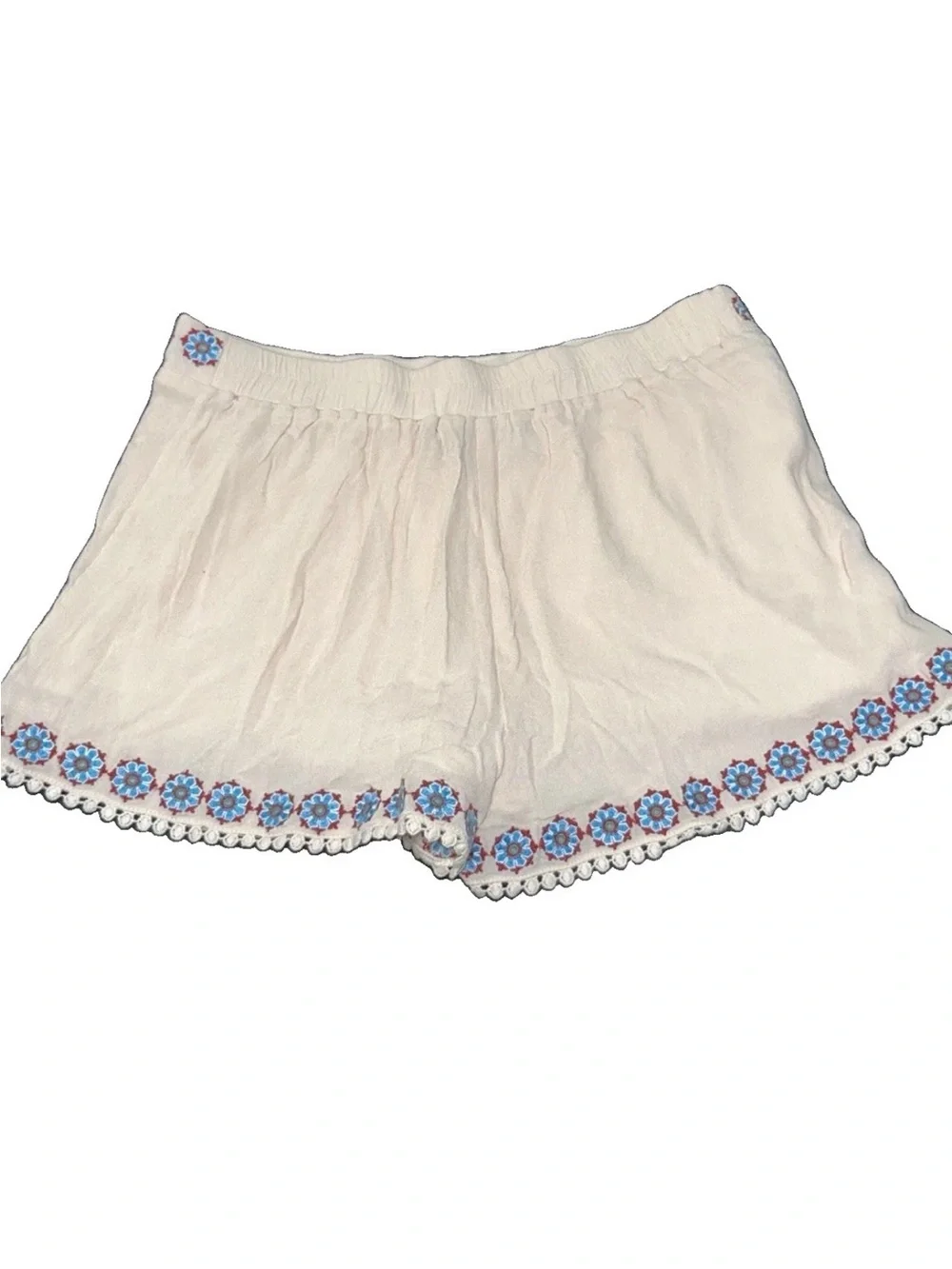 Blue Rain Sz M Francesca's bohemian embroidered scalloped shorts colorful floral